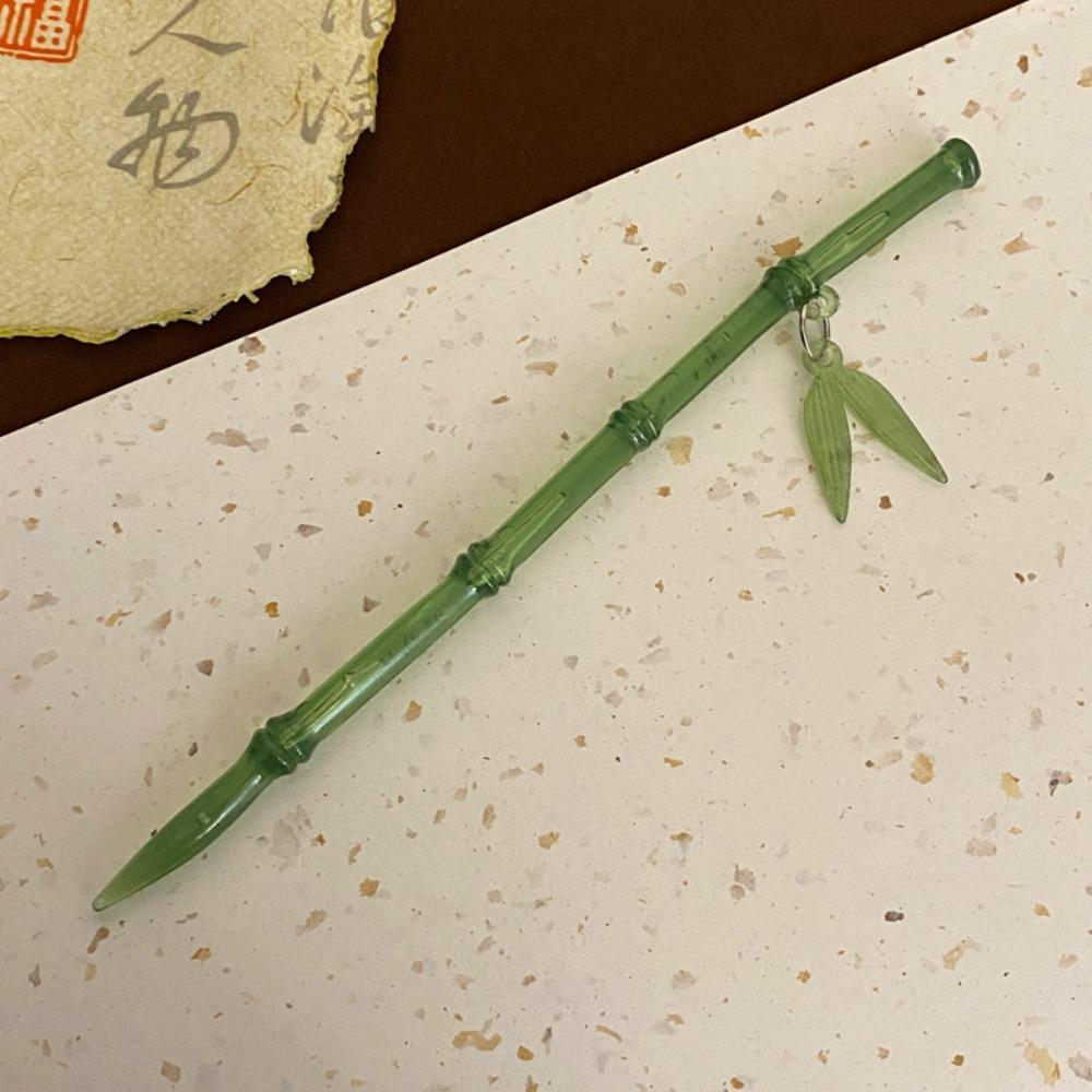 Green Hair Stick Bamboo Leaf Barrette Simple Chopstick Hairpin for Women