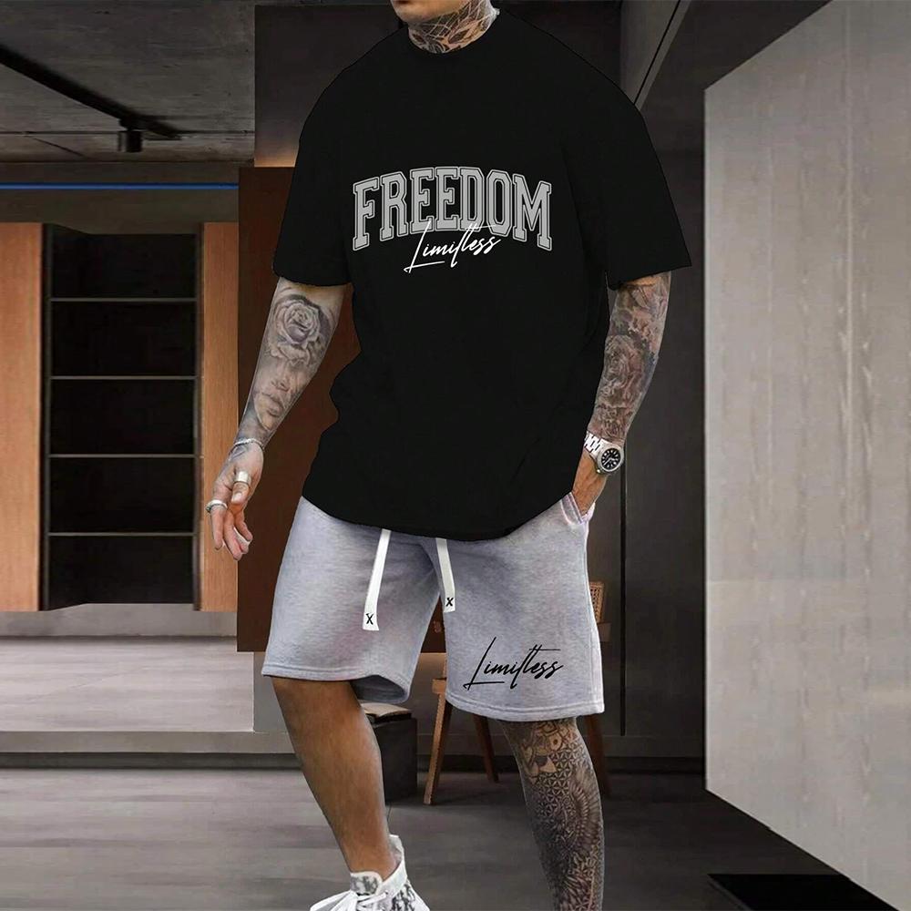 Summer Y2K Style Fashion Trendy Men's Set Extra Large Men's Loose Top Refreshing and Breathable Leisure Travel Set