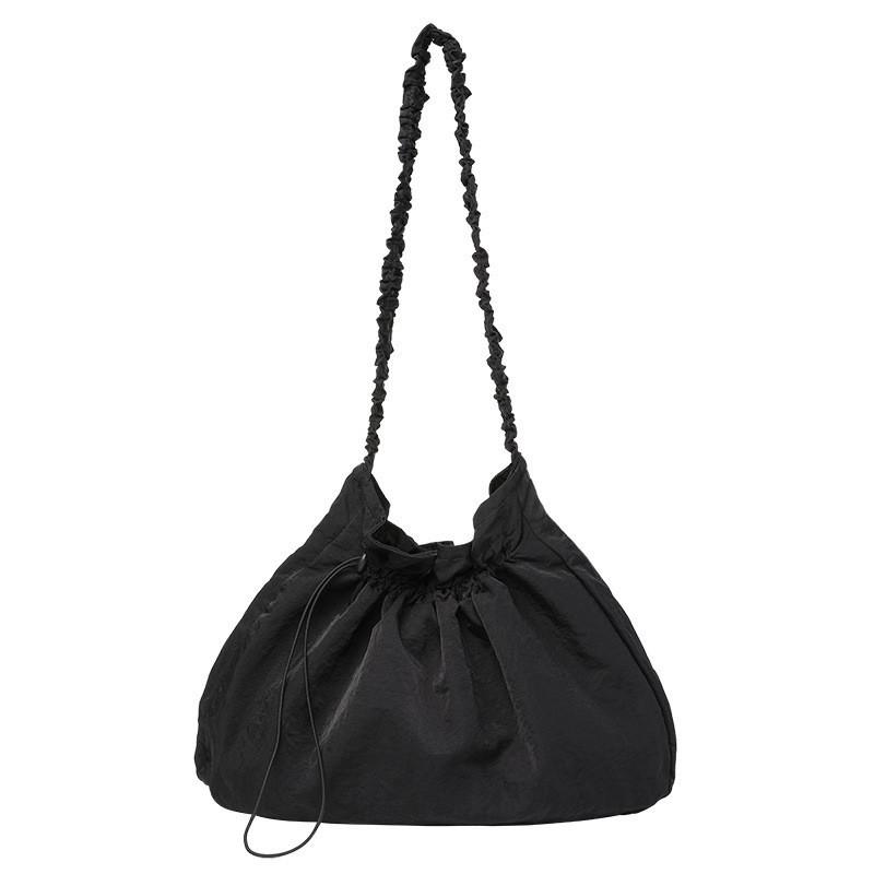 IELGY Japanese Casual Nylon Shoulder Simple Pleated Canvas Drawstring Messenger Women's Bag