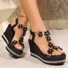 Fashion Rhinestone Flowers Wedges Sandals Women 2025 Luxury Crystals Chunky Platform Sandles Woman Clear Pvc Super High Heel Party Shoes