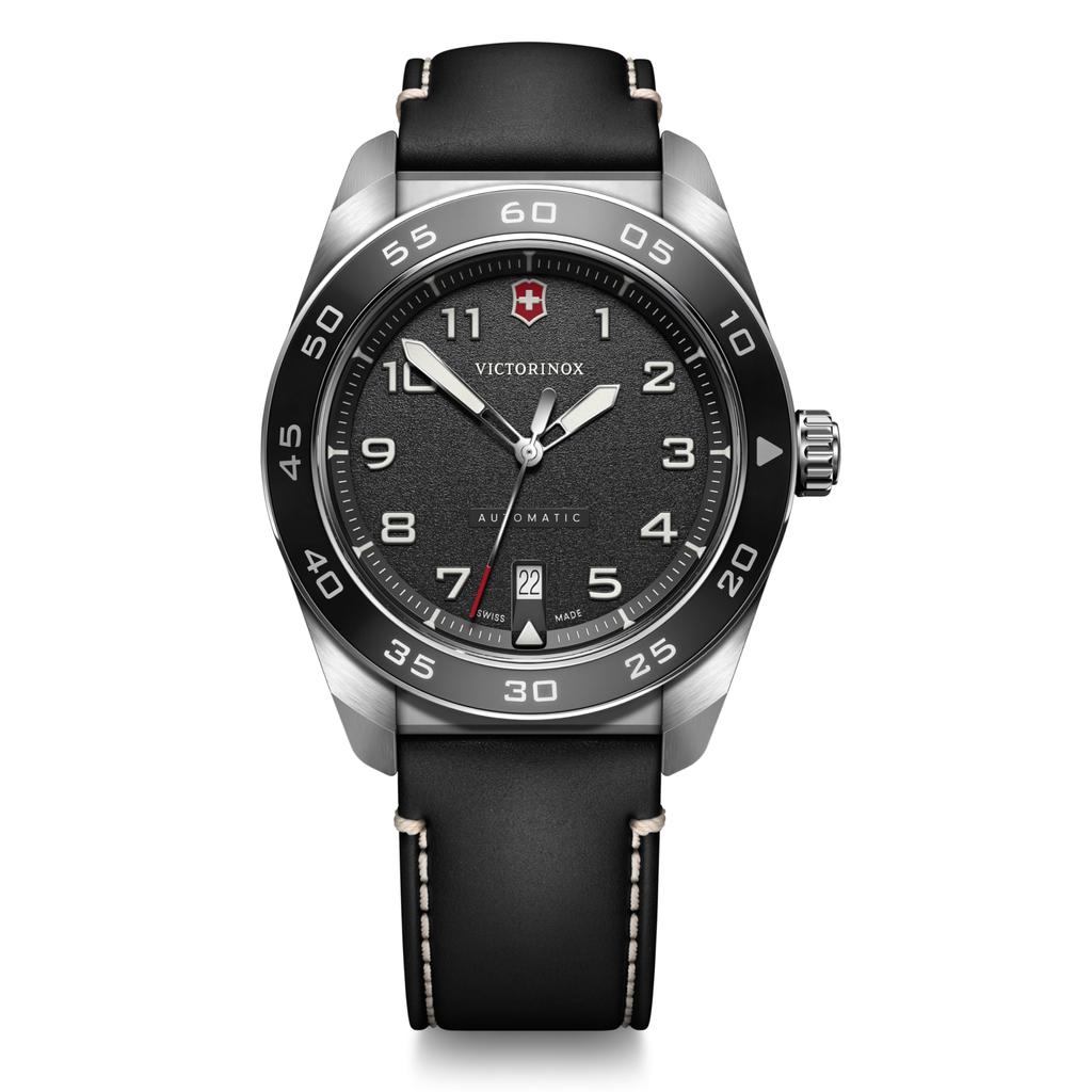 VICTORINOX SWISS ARMY Analog Black Black Leather Stainless Steel Case Strap Replacement Brand New Black Leather Band 242044 Watch, Waterproof, Men's