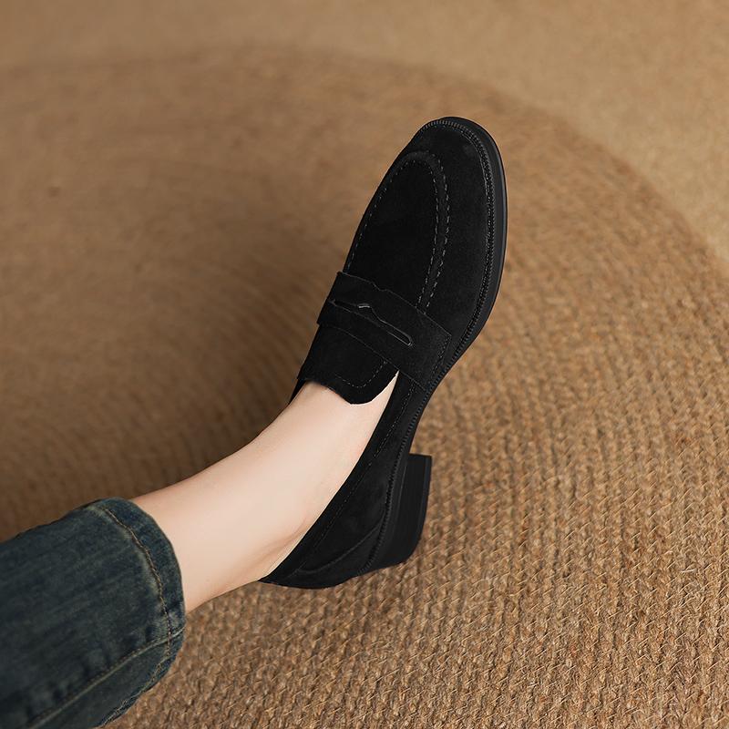 Fashion 2025 Spring New Casual Women Thick Low Heels Shoes Suede Commute Retro Office Pumps Quality Comfort Spring New Pumps Loafers