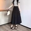 2024 Women's Black Elastic High-Waist Midi A-Line Skirt: Slimming, Draped, and Trendy for Spring/Autumn