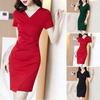 Women's Ruched Bodycon Dress Short Sleeve V Neck One Piece Slim Fit Dress Summer Casual High Waist Mini Short Dress