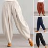 Women Summer Cotton Pants Solid Color Simple and Casual Cotton Linen Harem Wide Leg Pants with Elastic Waistband Pants