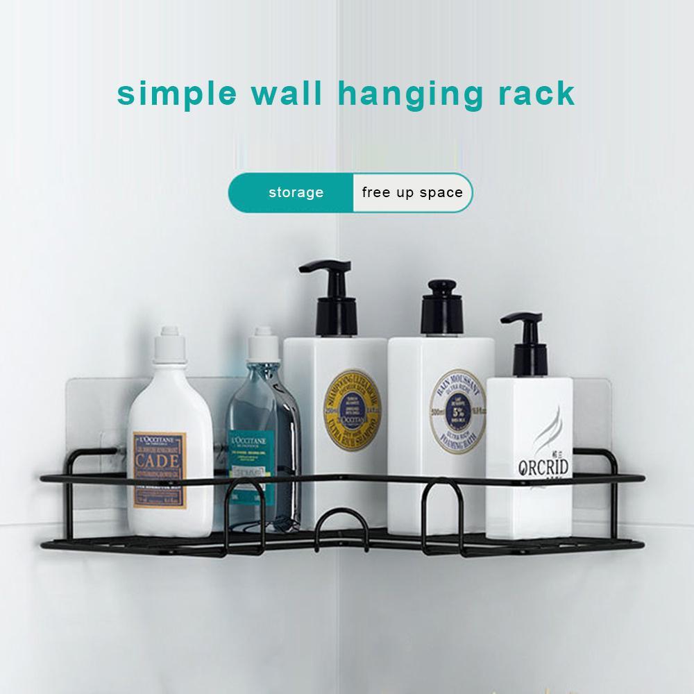 Shampoo Storage Holder Corner Shower Shelf Organizer Rack For Bathroom Kitchen Punch Free With Adhesive Sticker