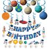 Astronaut Party Banner & Cake Topper Set with Rocket & Nine Planet Hanging Ornaments