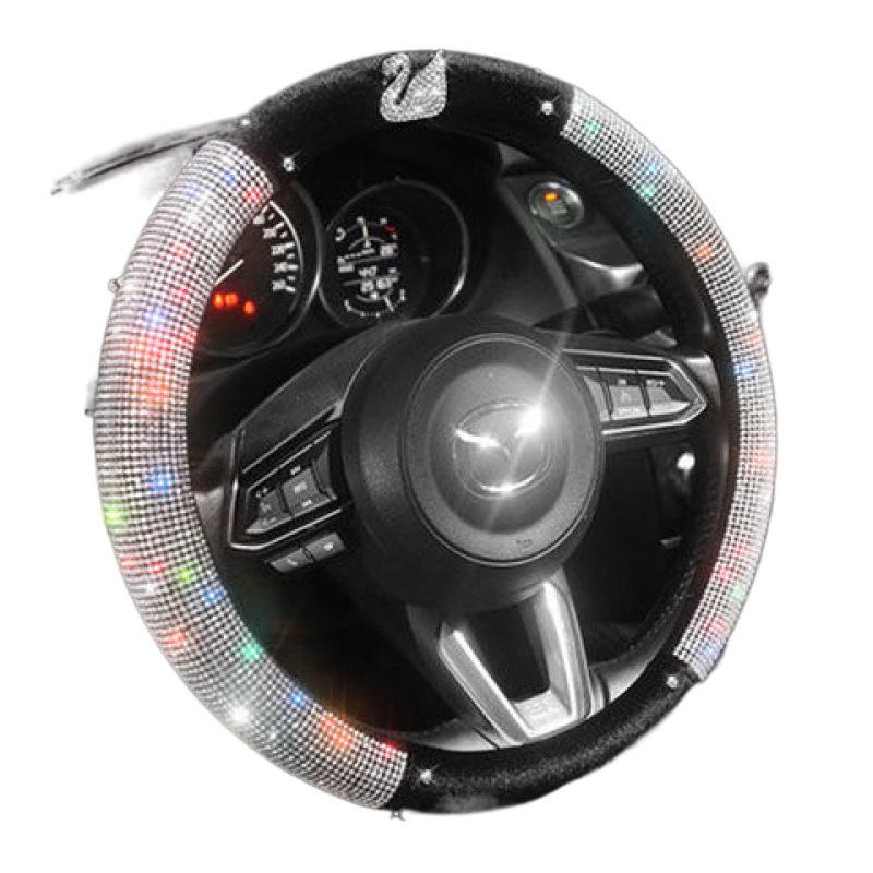 Diamond Swan Crown Steering Wheel Cover - Universal, All-Season, Cute Interior Decoration for Ladies' Cars