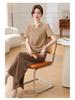 Chinese Style Summer Set: Short-Sleeved Blouse & Wide-Leg Pants for Middle-Aged Women