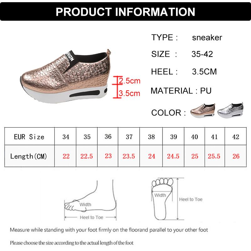 Silver Gold Snake Pattern Sneakers Women 2024 Spring Slip On Height Increase Sneaker Woman Plus Size Pu Leather Loafers Shoes 42