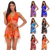 Women Print Swimwear Asymmetric Hem  Swimdress and Panty Beachwear