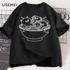 Japanese Style Cat Ramen T-Shirt Cotton Short Sleeve Kawaii Anime Tshirt Ramen Kitten Graphic Tees Cute Food Tee Shirt Clothes