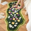 Ultra-Soft Moss Runner Rug - Non-Slip, Absorbent, Aesthetic Decorative Bath Mat with Shaggy Tufted Flower Design, Extra Long Polyester & PVC Backing
