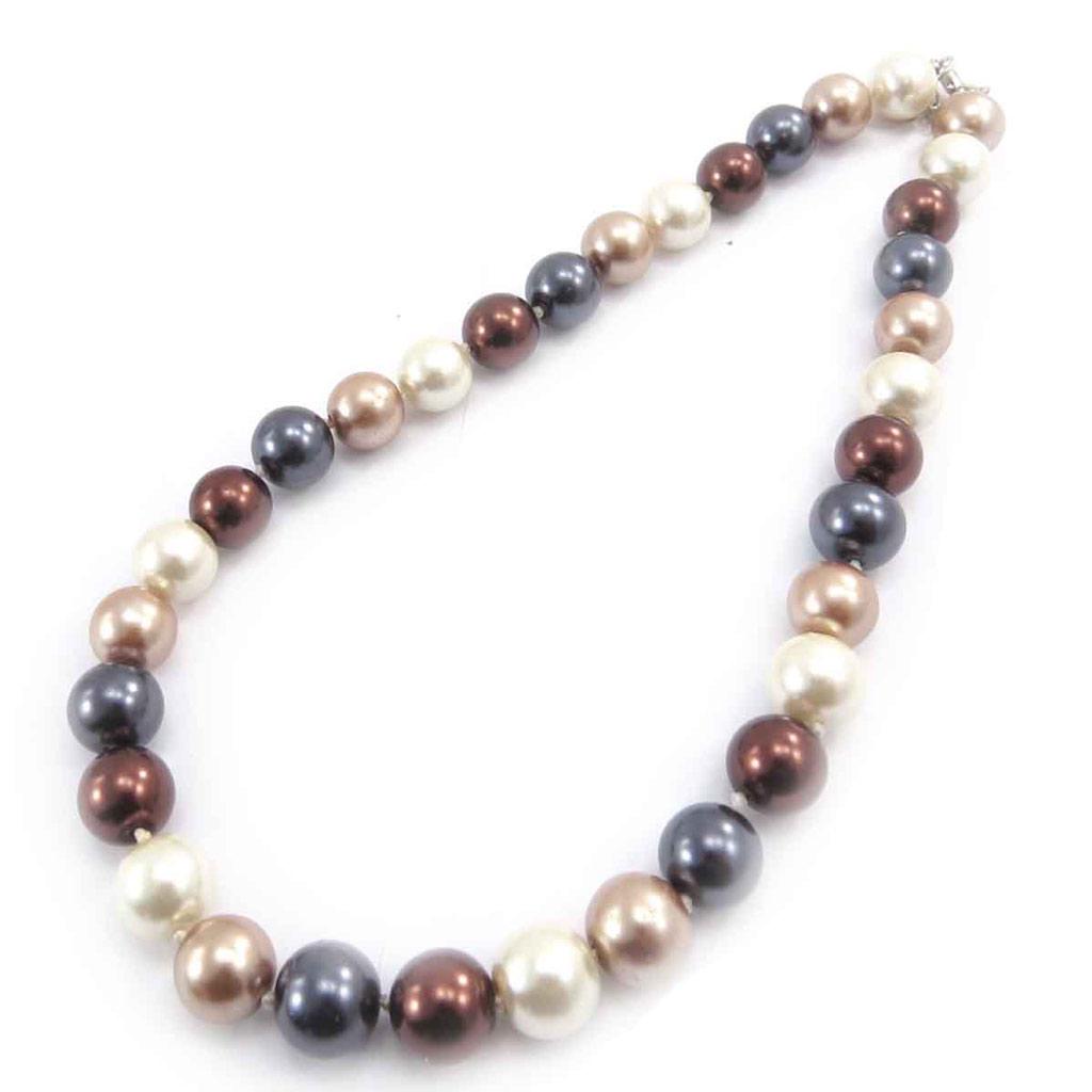 Les Trésors De Lily [J8086] - Ivory Brown Gray 'Perla' Necklace (12 Mm)