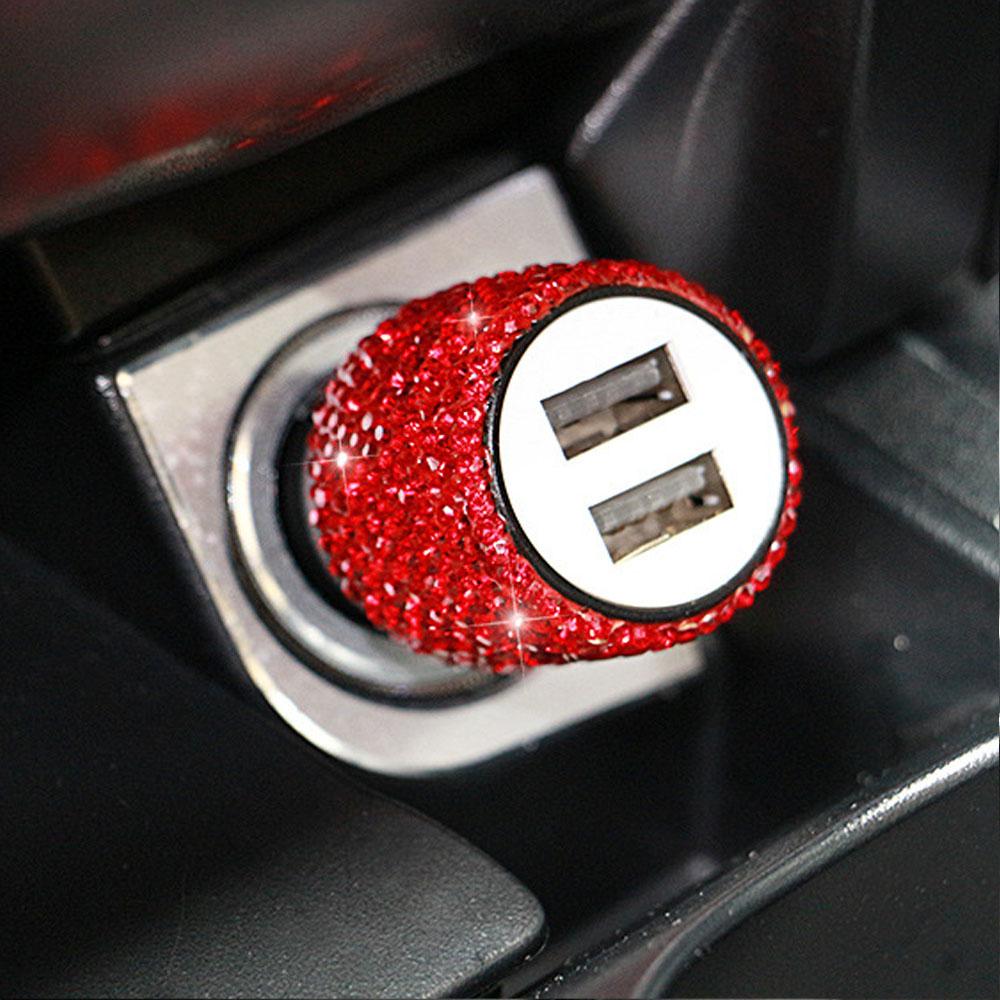 Bling Bling USB Car Charger 5V 2.1A Dual USB Port Fast Adapter Car Decor Styling Diamond Car Accessories Interior for Woman