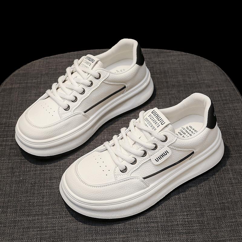 Leather Little White Shoes Women's 2025 New Spring Popular Thick Baseplate Shoes Women's Sports and Leisure Versatile Muffin Women's Shoes
