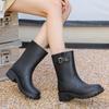 New Black Fashion PVC Rain Boots Women Middle Barrel Rain Boot Shoes Woman Solid Rubber Waterproof Flats Fashion Shoes 36-41