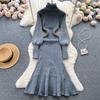 Autumn Winter New Lantern Sleeve Women's Fashion Turtleneck Warm Long Maxi Knitted Pullover Sweater Mermaid Dresses