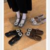 Grape Mother of the Same Style~ Diamond Buckle Small Square Head Velvet with Warm Woolen Thick Heel Mary Jane Single Shoes Women