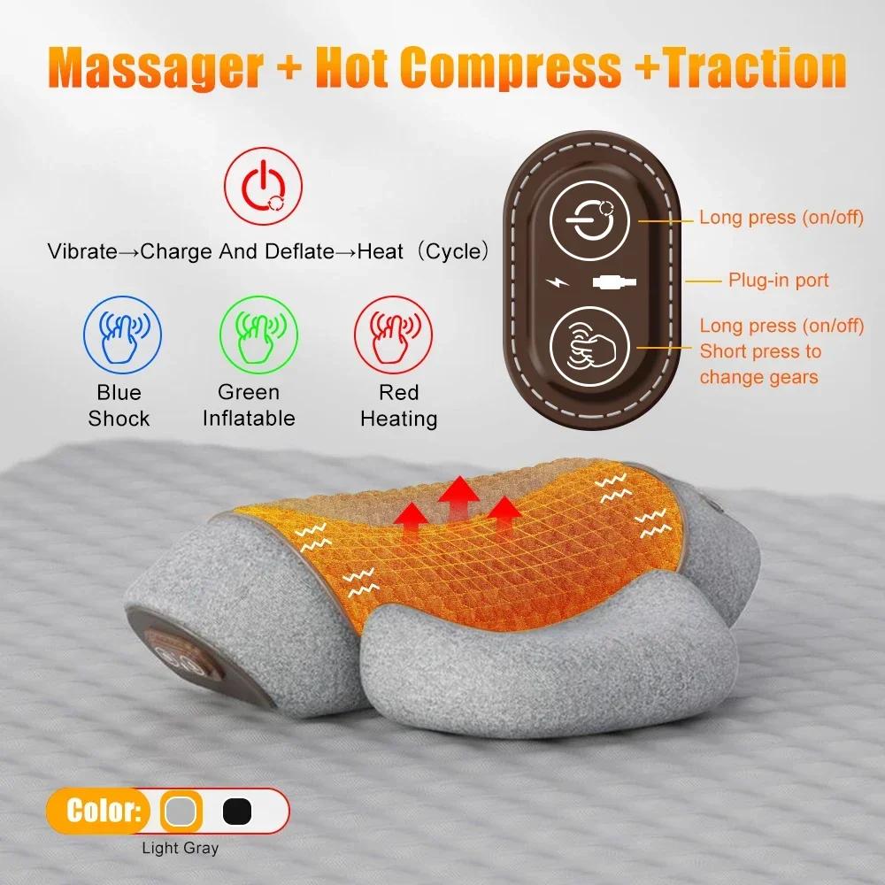 New Electric Neck Massager Pillow Cervical Heating Vibration Massage with Hot Compress Traction for Neck Shoulder Back