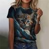 Fashion Women's T-shirt 3D Printed Kawaii Cat Pattern Short Sleeved Round Neck Top Summer Outdoor Casual Street Simple Clothing