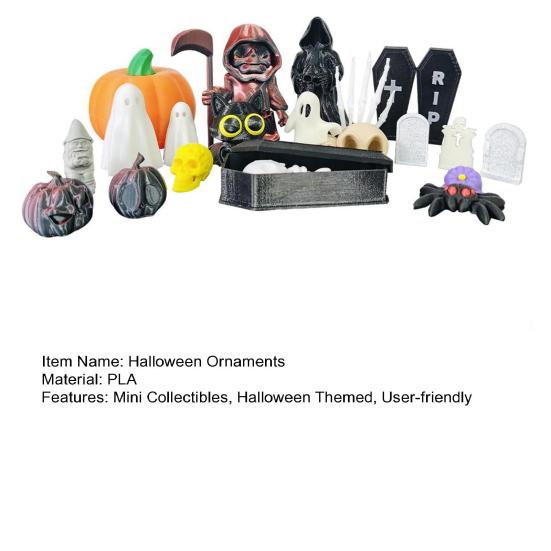20 Pcs/Set Halloween Miniatures Mini Grim Reaper Skull Figurines Miniature Casket Pumpkin Ornaments for Home Desktop Decoration