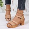 Women's Braided Chunky Heel Sandals Summer 2025 Ankle Strap Platform Gladiator Sandals Woman Woven High Heeled Sandalias