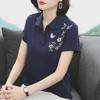 2023 Women's Summer Loose Cotton Lapel T-Shirt with Short Sleeves for Middle-Aged Women