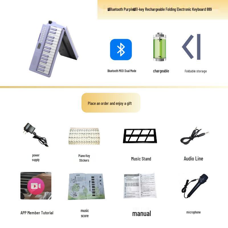 61-Key Rechargeable Folding Piano for Beginners & Kids