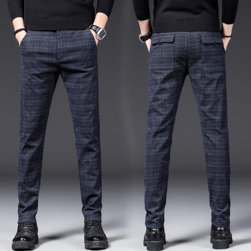 Autumn And Winter Men 'S Casual Pants Slim Fit Stretch Feet Men 'S Korean Style Trousers Plaid Plus Size Casual Long Pants