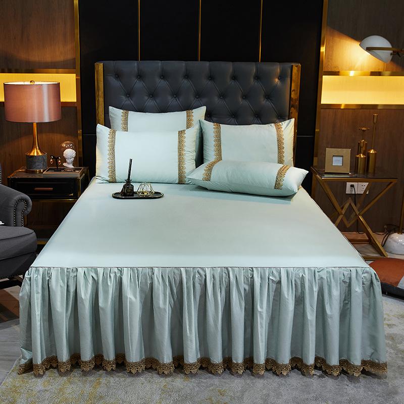 Атлас в европейском стиле 60-х годов, длинноволокнистый хлопок, кружевная юбка-кровать, трехсекционное хлопковое нескользящее покрывало, комплект из трех предметов 1,5 M1,8 M