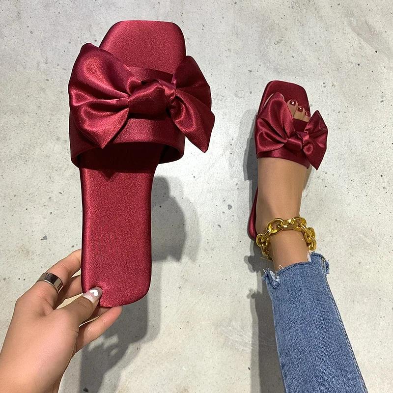 Fashion 2025 New Red Wedding Slippers Ladies Sandals Summer Shoes Ladies Satin Soft Sole Bridesmaid Slippers Solid Color Women Sandals