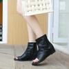 Retro Ring Toe Sandals Gladiator Rome Shoes Leather Pleated Wedge Ankle Boots Casual Rear Zipper Flat Cool Botas Black Khaki