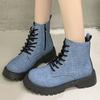 British Style Plus Size 35-43 Platform Boots Women Spring Autumn Zipper Up High Top Ankle Boots for Woman Solid Color Botas Lady
