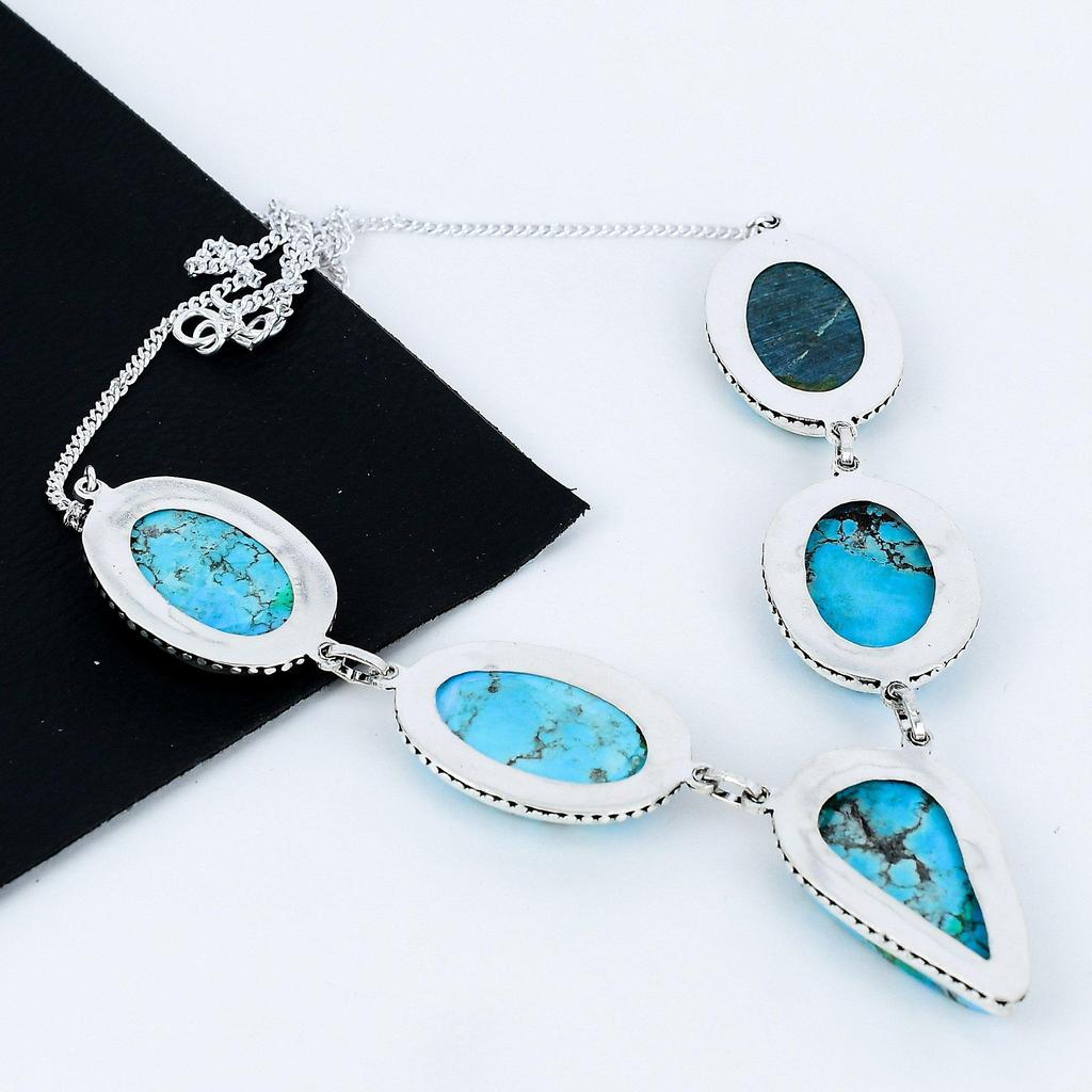 Tibetan Turquoise Real Gemstone Handmade 925 Sterling Silver Necklace, Silver Gemstone Necklace, Turquoise Necklace For Women, For Gifts