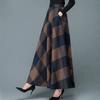 Woolen Skirt Elastic High Waist Large Hem Maxi Skirt with Plaid Pattern A-Line Autumn Winter Skirt Daily Wear