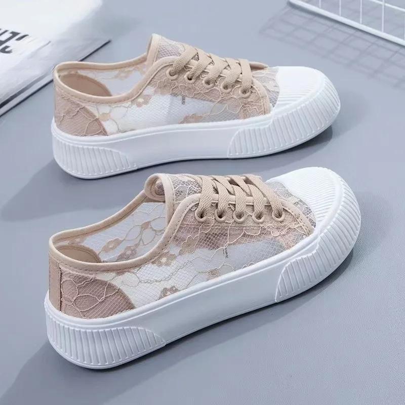 Summer Women Lace Casual Shoes Woman Breathable Mesh Sneakers Flats Platform Floral Loafers Comfort Shallow Walking Black Shoes