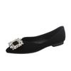 2024 New Banquet Temperament Rhinestone French Flat Shoes Women's Summer Black Pointed Shallow Grandma Shoes Boat Shoes