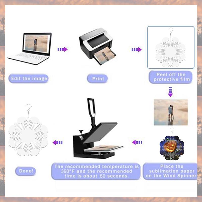 2025 Trend 4PCS Halloween Atmosphere Wind Power Thermal Transfer Wind Chime Turntable White Coated Double-Sided Printing