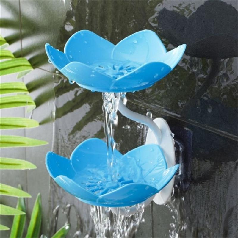 Creative Lotus Flower Soap Box 2 Tier Serving Tray Utensil Holders Suction Wall Tray Floral Soap Dish Shelf Holders Soap Holder