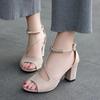 Fashion Summer Fish Mouth Fashion Chunky Sandals Women's Medium with A Line Buckle 100 Network Red Casual Women's High Heels