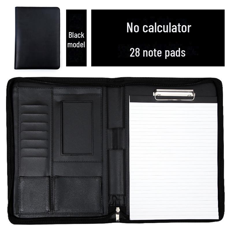 A4 Leather Multifunctional Zipper Folder: Business Notepad & Document Storage Briefcase
