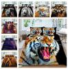 3D Tiger Pattern Luxury Home Bedding Set Full Size Quilt Cover and Pillowcase Ferocious Beast Print Washable Comfortable Bedroom Bedding