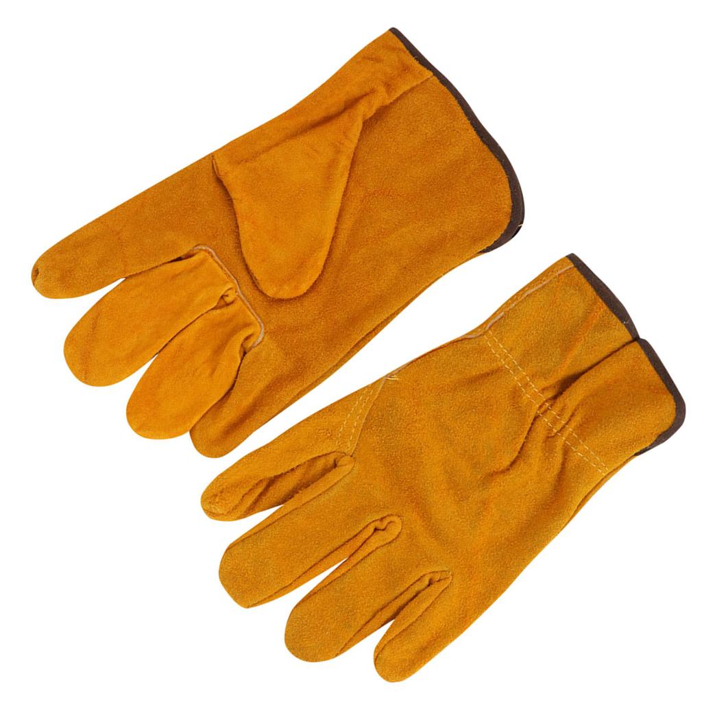 Utility Work Gloves Cowhide Leather Heat Resistant Gloves Protective Working Gloves for Driver Welder Yellow