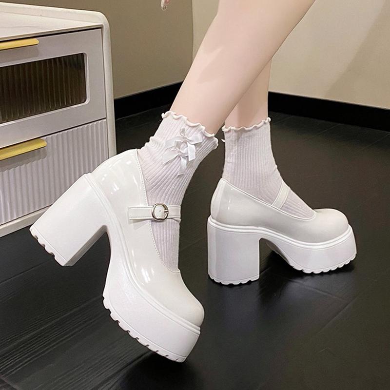 Platform Pumps for Women British Style Super High Heels Buckle Strap Mary Jane Shoes Fashion Thick Heeled Lolita Ladies Shoes