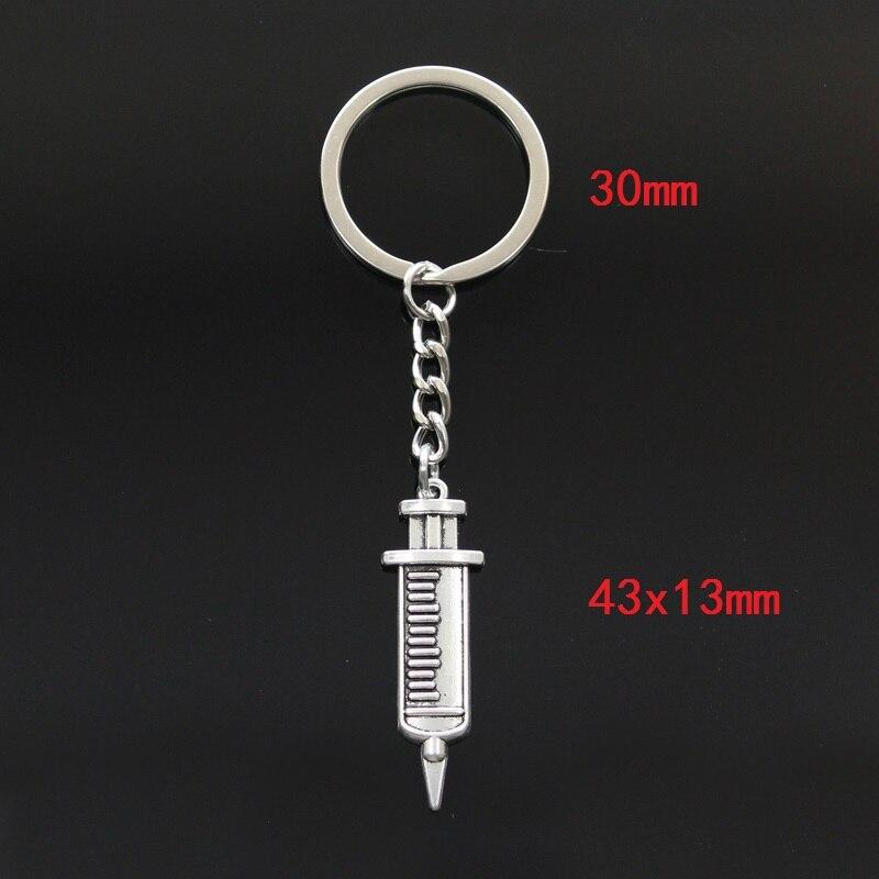 Fashion Keychain 43x13mm Doctor Syringe Silver Color Pendants DIY Men Jewelry Car Key Chain Ring Holder Souvenir For Gift