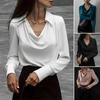 Women Shirt Lapel Swing Collar Long Sleeve Shirt Solid Color Loose Fit Casual Tops Office Vacation Wear