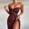 European & American Sexy Print Lace-Up Slit Sling Dress for Women