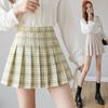 2025 New Summer Women's Fruit Green Pleated A-Line Mini Skirt - College Style, High Waist, Korean Version
