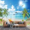 Beach Landscape Wall Mural Blue Sky White Clouds Seagull Dolphin Mural Coconut Tree Wallpaper Living Room Bedroom Home Decor